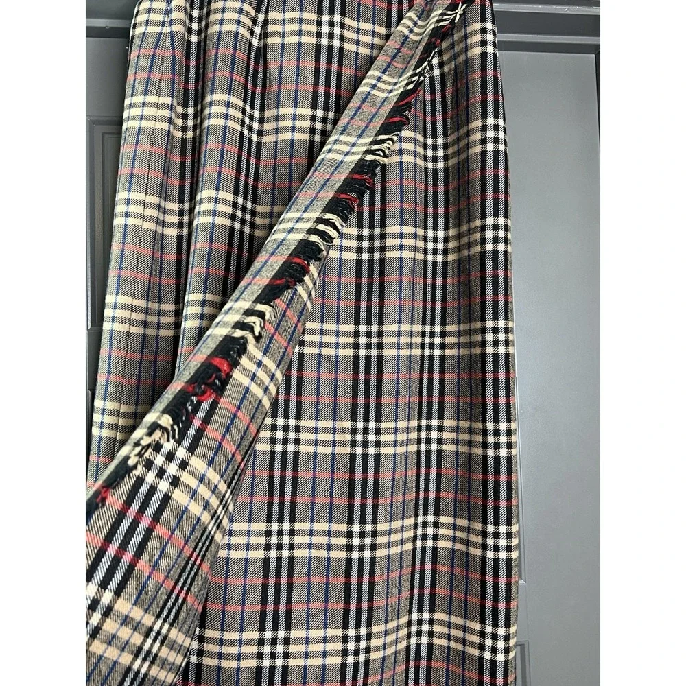 Vintage Evan Picone Wrap Skirt Size 16 Plaid Wool Blend Fringe Edge Tartan Brown